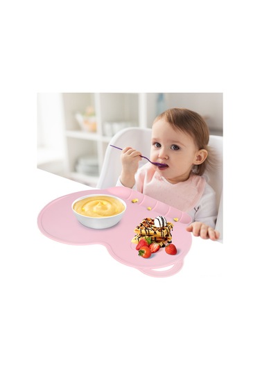Vkemall Bebek Silikon Yemek Matı - Yemek Düşmesini Engeller - Anti Kayma - Gıda Kalitesi - Pembe Çok Renkli