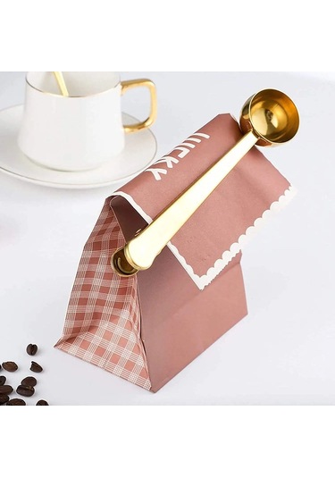 Qerhome Paslanmaz Çelik Klipsli Kahve Ölçü Kaşığı Gold