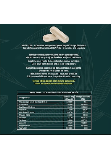 Hhs A Plus+ L-carnitine Lepidium İçeren Kapsülü 30 Kapsül