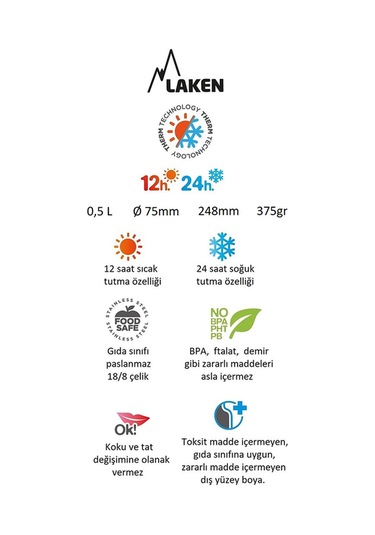 Laken Paslanmaz Çelik THERMO FLASK 0,50L KHAKI -  LK1850K Haki