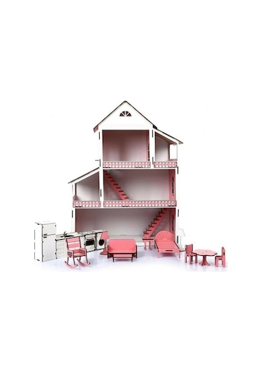 Ahşap Çocuk Oyun Evi 60 CM Mobilyalı