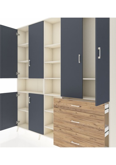 Arges Dolap 13 Raflı 3 Çekmeceli 6 Kapaklı 220x30x243 Aytaşı-antrasit/çam Antrasıt/atlas Çam