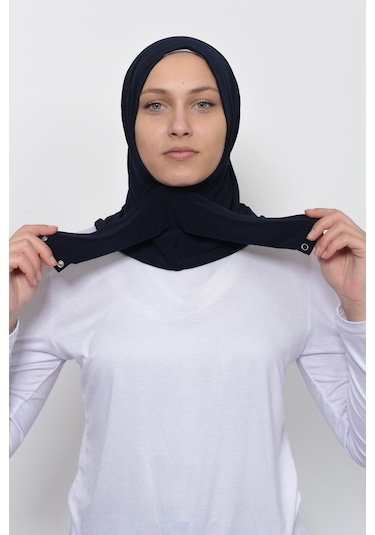 Çıtçıtlı Hazır Eşarp Hijap Lacivert