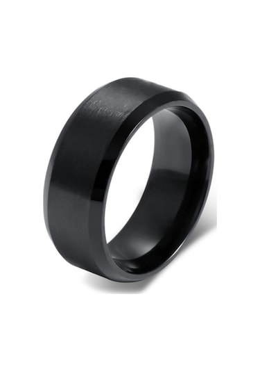 Chavin Mat Ve Parlak Siyah Çelik Bayan Erkek Yüzük Df27
