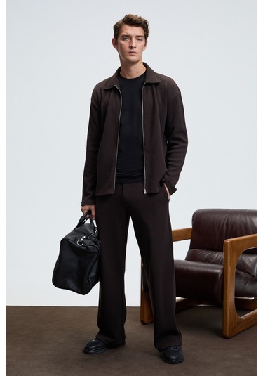 LACHLAN Erkek Waffle Özel Dokulu Kordonlu Süs Etiketli Acı Kahve Pantolon