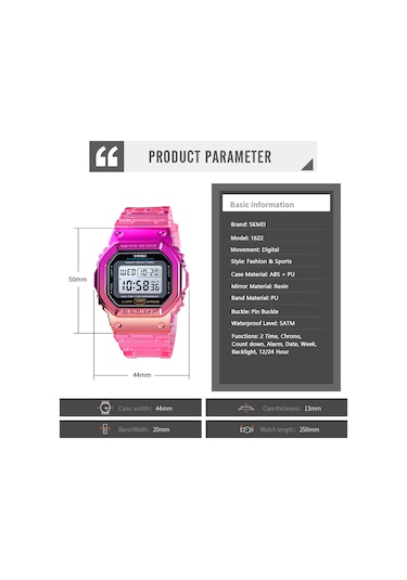 Skmeı Kadın Dijital Spor Saati Kontrast Renkli İki Zaman Modu Tarih Hafta Alarm Saati Arka Işık 5atm Su Geçirmez Kadın Moda Saatleri Günlük Hayat, Öğrenciler, Gençler İçin Bileklik Hediyeleri Çok Renkli