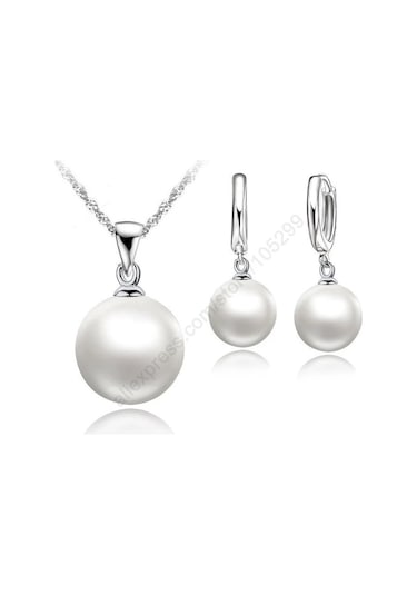 Ameelı925 Ayar Gümüş Gelin Takı Seti İnci Moda Nişan Yıldönümü Setialtın-renk Beyaz