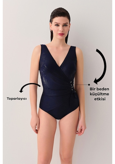 Suwen Daphne Korseli Toparlayıcı Kuşgözlü Mayo Sb2583513811381 Lacivert