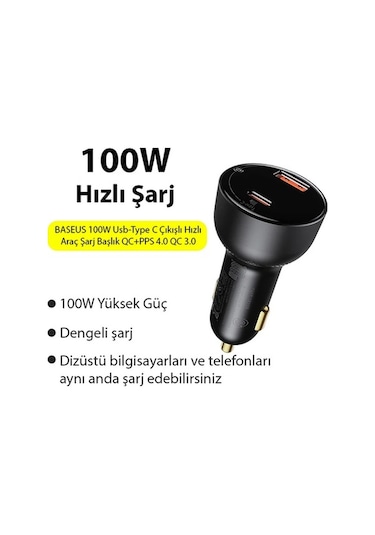 Didadodo Baseus 100w Usb-c Hızlı Araç Şarj Başlık Qc+pps 4 Siyah, Yeni Tasarım