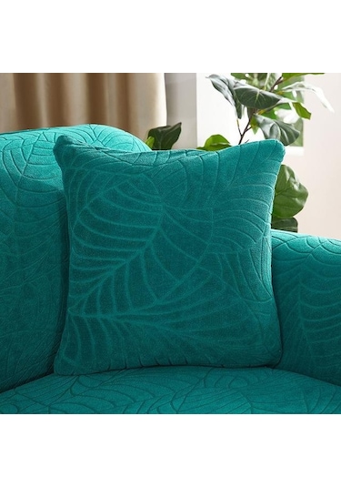 Koyu Yeşil 45x45 Cm Su Geçirmez Yaprak Jakarlı Dekoratif Kare Atmak Yastık Örtüsü Yumuşak Minder Örtüsü Çekyat Sandalye Kapak Süslemeleri