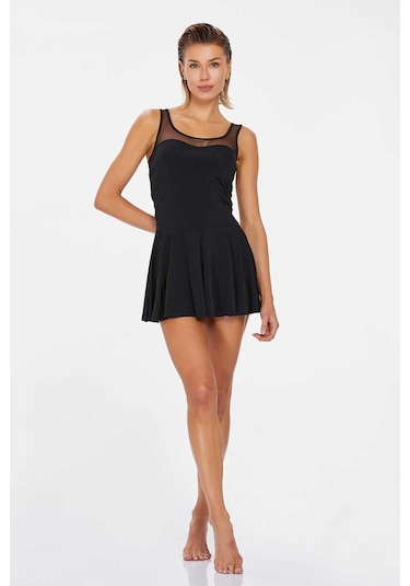 Kadın Siyah Tül Detaylı Askılı Elbise Mayo C6t4n8o3 001