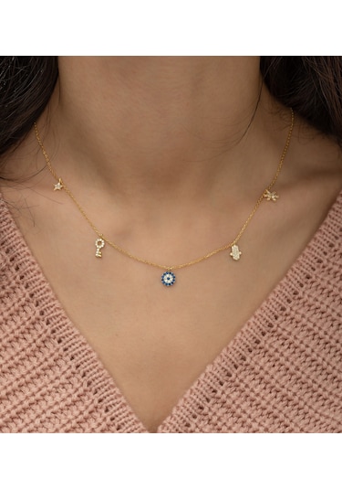 Nereze 925 Ayar Gold Şans Kolyesi Kadın Gümüş Kolye