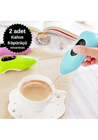 Sengenegel 2 Adet Mini Mikser Kahve Süt Köpürtücü Karıştırıcı Cappucino Mixer Pilli Çırpıcı Mavi