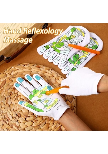 Diğer El Spa Eldiven Ve Çorap Seti Akupresür Refleksoloji Masaj Aleti, Beş Parmak Refleksoloji Çorabı Beyaz