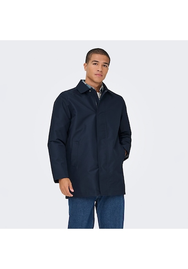 Only&sons Hall Coat Erkek Lacivert Klasik Yaka Kaban Lacivert