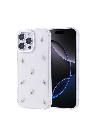 Apple Uyumlu iPad iPhone 16 Pro Max Kılıf Airbag Tasarımlı Simli Şeffaf Zore Kutup Kapak Lale