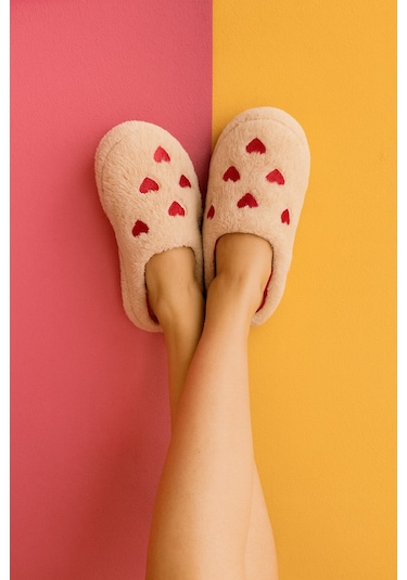 Elegant Kalpli Kadın Ev Terliği Günlük Rahat Kışlık Terlik Bej