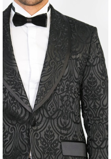 Damask Desenli S Al Yaka Siyah Smokin - Wessi Siyah