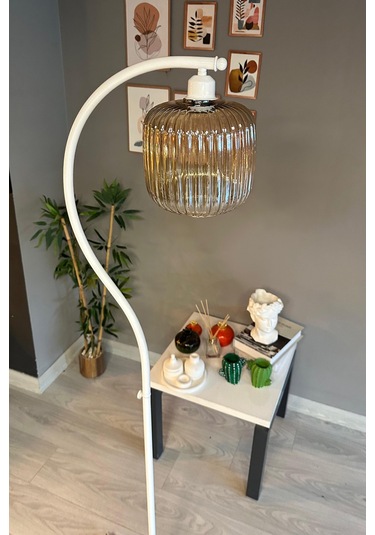 Mopa Beyaz Gövde Bal Rengi Cam Lambader Modern Dekoratif Metal Oturma Odası Çalışma Odası Zemin Natural