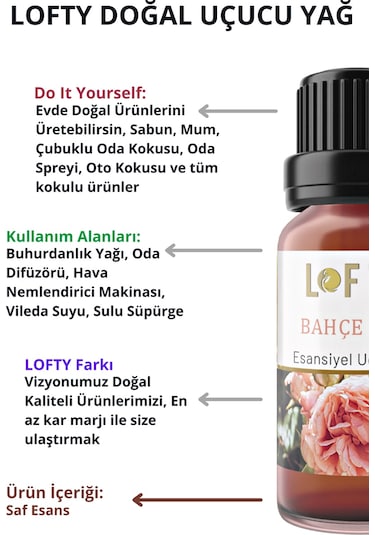 Lofty Gül Bahçe Gülü Amber Doğal Uçucu Yağ Saf Buhurdanlık Esansı Oda Kokusu 10 ML
