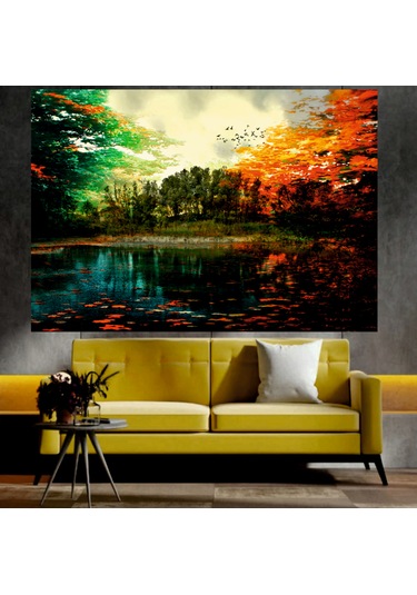 Ağaçlar Ve Göl Manzaralı Sanatsal Dekoratif Duvar Tablosu