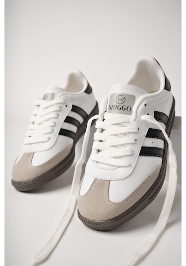 Muggo Jabbar Unisex Ortopedik Günlük Garantili Bağcıklı Yürüyüş Koşu Sneaker Spor Ayakkabı Beyaz - Siyah