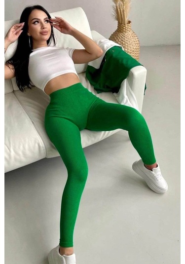 Madmext Yeşil Yüksek Bel Kadın Fitilli Tayt Mg1625 YESIL
