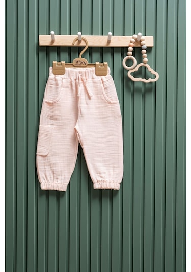 Unisex Müslin Kargo Cepli Pantolon 6 Ay 3 Yaş %100 Pamuk