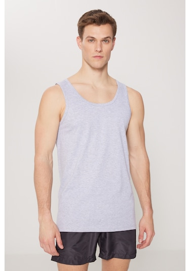 AC&Co / Altınyıldız Classics Erkek Standart Fit Normal Kesim %100 Pamuk 2'li Atlet Paketi -  Grı Melanj Gri Melanj