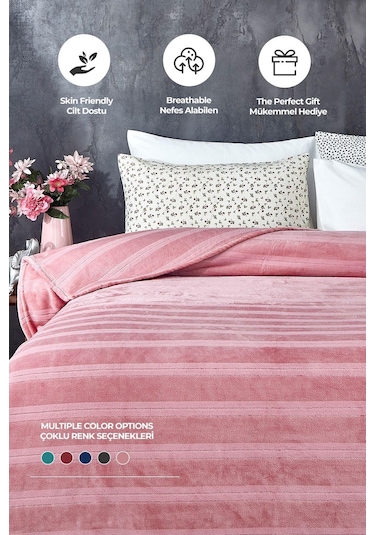 Evlen Home Mayer Supersoft Yumuşak Çift Kişilik Battaniye 180x230 Cm Pudra Pudra