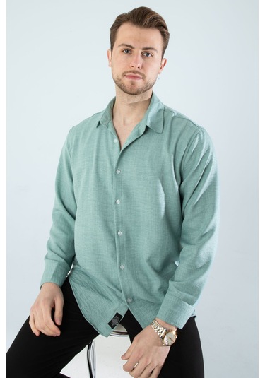 Rahat Kesim Keten Dokulu Gömlek Mint