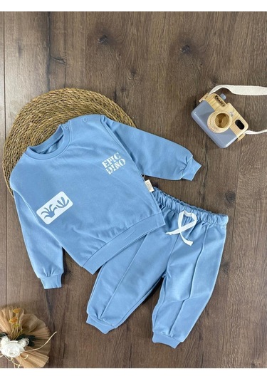 Dino Baskılı Relaxed Eşofman Takımı Mavi
