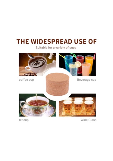 Mantar Bardak Altlıkları, Mantar Paspaslar Mantar Destek Levhaları 60 Adet, Yuvarlak Ahşap