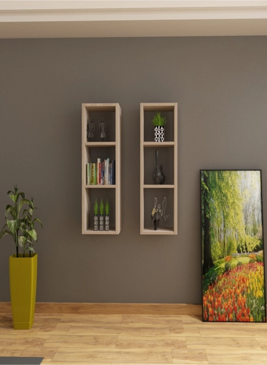 Kitaplık Açık Kahve Duvar Rafı Takım Meşe Kitaplık Açık Kahve Duvar Rafı Takım Meşe