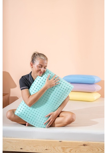 Color Terapi Hava Kanallı Yeşil Ortopedik Visco Yastık 60x40x15 Cm Beyaz