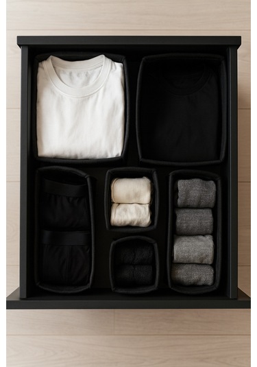 Keçe Çekmece Ve Dolap Düzenleyici Organizer Seti 6 Parça Siyah, Çok Amaçlı Düzenleyici Kutular Siyah