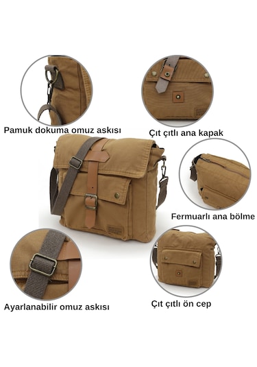 Old Cotton Cargo 7170 Camel Omuz Postacı Okul Çantası Camel