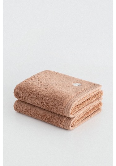 Ecocotton Pure Cotton Kahverengi Kelebek Bordürlü %100 Organik Pamuk 2'li El Havlusu Seti - 30 50 Cm Kahverengi