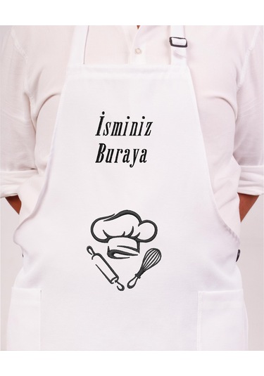 Mutfak Önlüğü Kişiye Ve İsme Özel Nakışlı Mutfak Önlüğü Şef 2 Farklı Renkler Beyaz