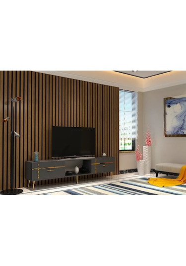 Linect Tv Sehpası Antrasit-altın