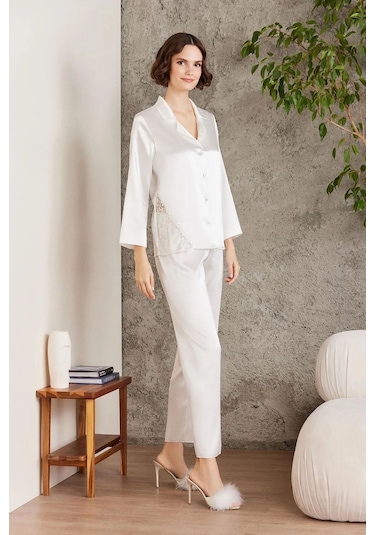 Pierre Cardin 6000 Kadın Dantelli Saten 6'lı Set-ekru Ekru