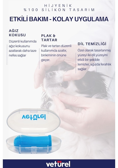 Veturel Köpek Diş Fırçası Parmak Fırça Silikon Fırça Köpek Ağız Kokusu Plak Tartar Hijyenik Saklama Kutulu