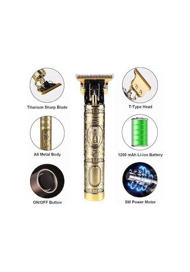 Vintage T9 Metal Şarjlı Profesyonel Saç Ense Sakal Tıraş Makinesi