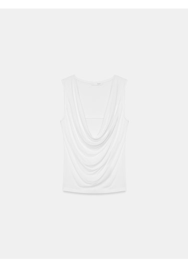Dilvin 32895 Degaje Yaka Top-beyaz