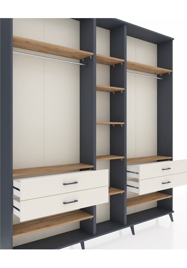 Arges Dolap 11 Raflı 4 Çekmeceli 2 Askılı 220x30x243 Antrasit-çam/aytaşı Atlas Çam/aytası