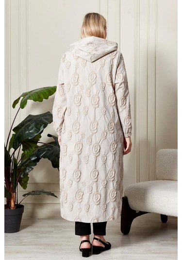 Kadın Büyük Beden Kapüşonlu Jakar Kap Siyah