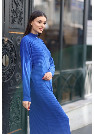 Bigdart 15839 Boydan Triko Elbise Saks Mavisi 001