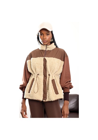 Kahverengi Parçalı Peluş Mont 36911 Kahverengi