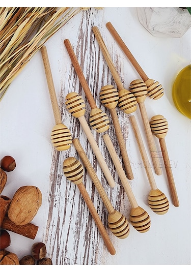 Ahşap Tahta Servis Ağaç Bal Reçel Kaşığı 12 Li
