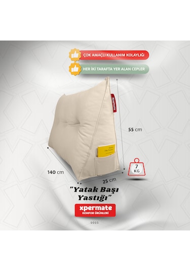 Yatak Başı Yastığı Sırt Ve Bel Destek Yastığı 140 Cm Bej